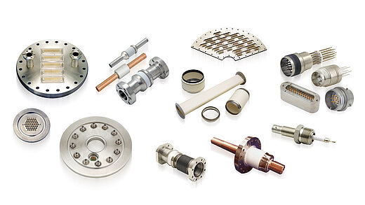 Verschiedene hermetische Durchführungen und Komponenten von CeramTec für medizinische Geräte