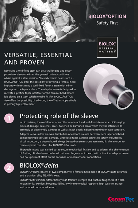 BIOLOX®OPTION Sleeved Ceramic Head
