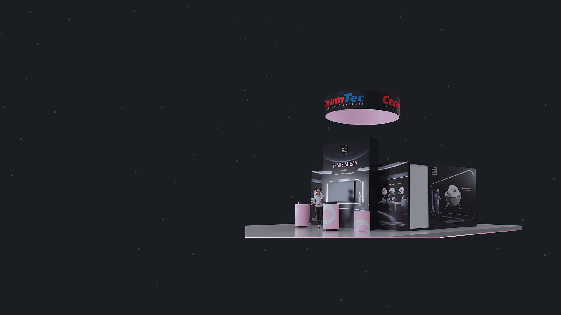 Exhibition booth displaying advanced orthopedic ceramic materials and implant technologies, presented at AAOS 2026 in New Orleans, USA.