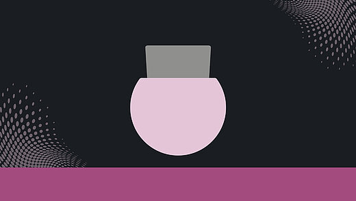 Stylized graphic of a ceramic femoral head with a titanium sleeve, illustrating modern bearing components used in total hip arthroplasty.