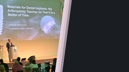 Presentation slide on dental implants and hip arthroplasty at DEGUZ 