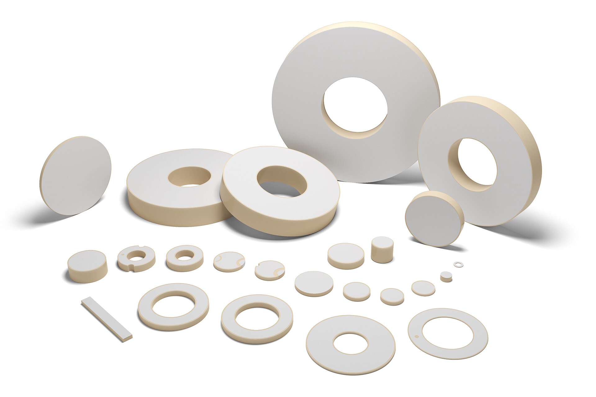 Different products made of lead-free piezo ceramics