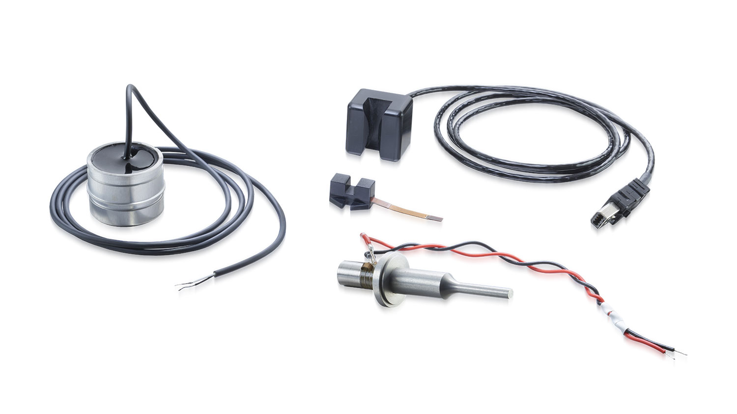 Various products and applications made of ceramics for ultrasonic technology on a white background