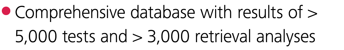  Comprehensive database with results of   5,000 tests and   3,000 retrieval analyses