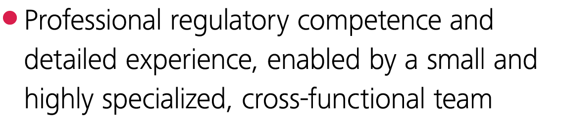  Professional regulatory competence and detailed experience, enabled by a small and highly specialized, cross-functio   